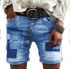 Damen Destroyed Denim-Shorts mit Knopfleiste R&B