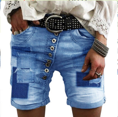 Damen Destroyed Denim-Shorts mit Knopfleiste R&B