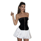 R&B | Kontrastierende Farbe einreihig Tube Top Kleid Kleid