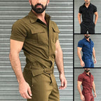 Herren nan Kurzarm-Arbeits-Overall mit Taillengürtel und Brusttaschen R&B