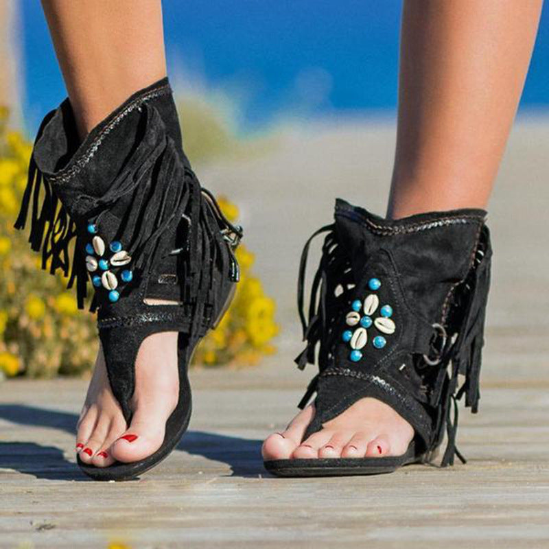 Damen Freizeitsandalen mit Fransen und detailreicher Dekoration R&B