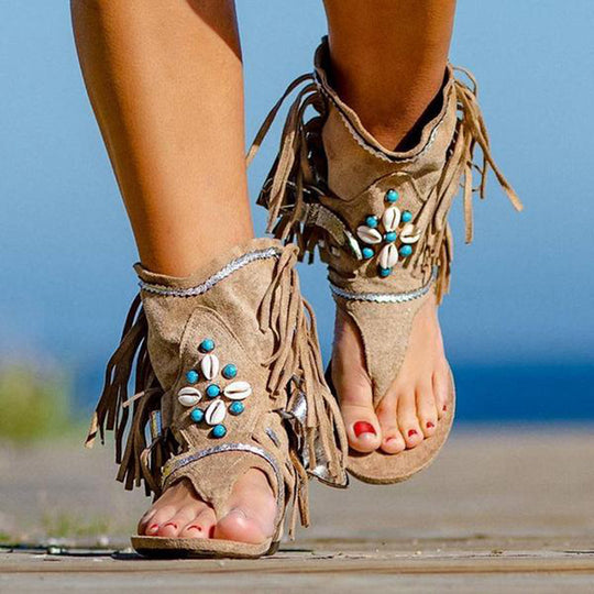 Damen Freizeitsandalen mit Fransen und detailreicher Dekoration R&B
