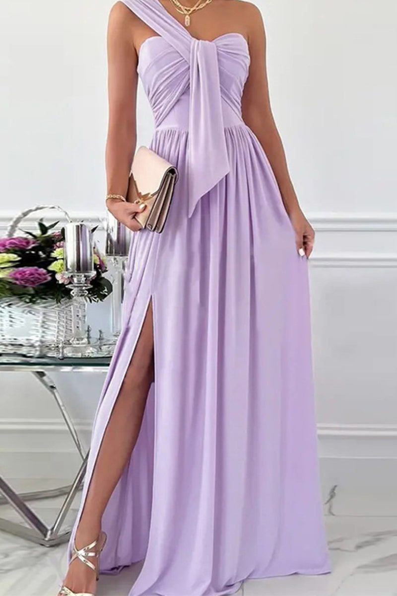 R&B | Elegante Formelle Einfarbige Asymmetrische Einseitige Unregelmäßige Kleid Kleider- 7 Farben