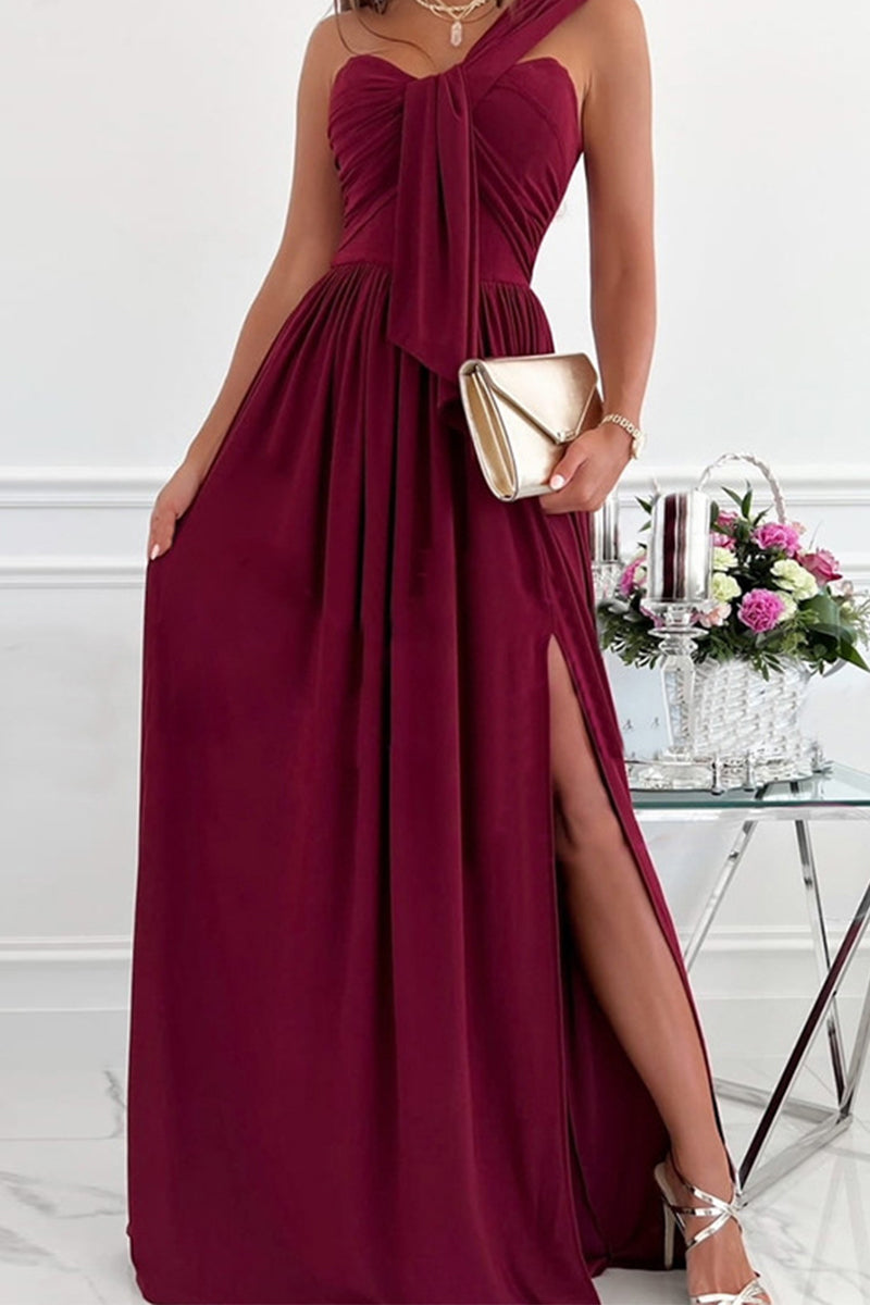 R&B | Elegante Formelle Einfarbige Asymmetrische Einseitige Unregelmäßige Kleid Kleider- 7 Farben