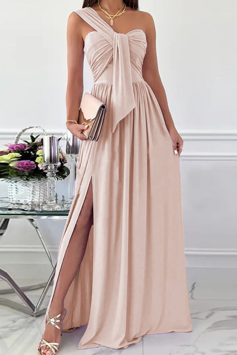 R&B | Elegante Formelle Einfarbige Asymmetrische Einseitige Unregelmäßige Kleid Kleider- 7 Farben