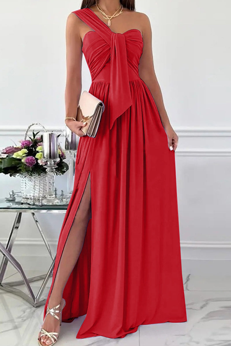 R&B | Elegante Formelle Einfarbige Asymmetrische Einseitige Unregelmäßige Kleid Kleider- 7 Farben