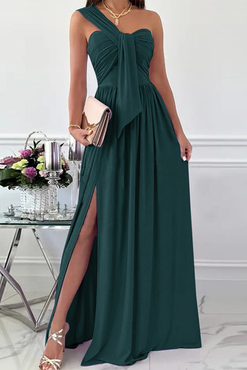 R&B | Elegante Formelle Einfarbige Asymmetrische Einseitige Unregelmäßige Kleid Kleider- 7 Farben