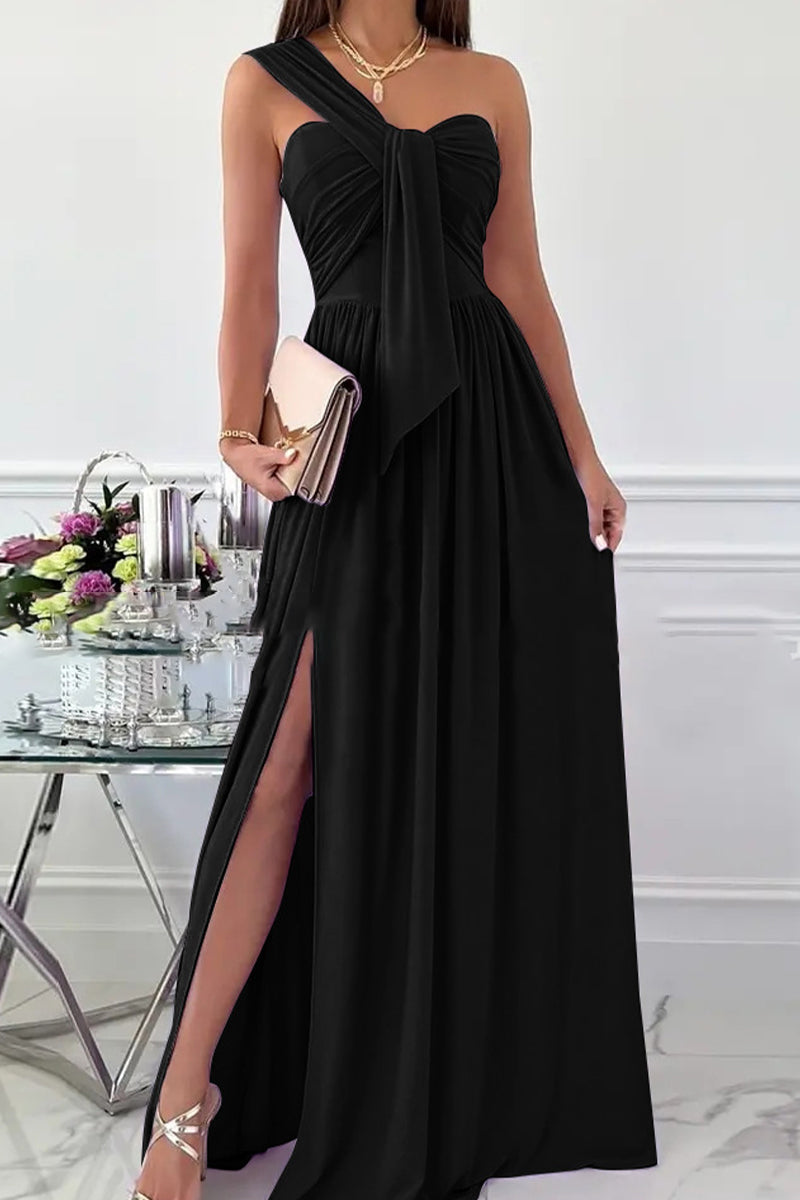 R&B | Elegante Formelle Einfarbige Asymmetrische Einseitige Unregelmäßige Kleid Kleider- 7 Farben
