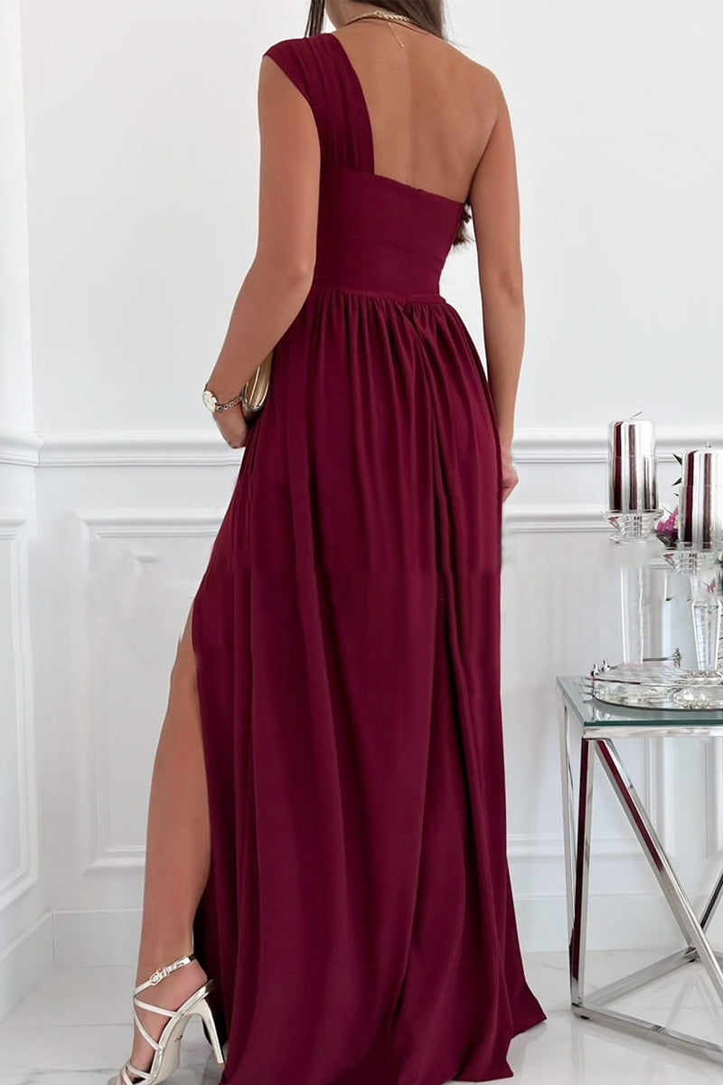 R&B | Elegante Formelle Einfarbige Asymmetrische Einseitige Unregelmäßige Kleid Kleider- 7 Farben