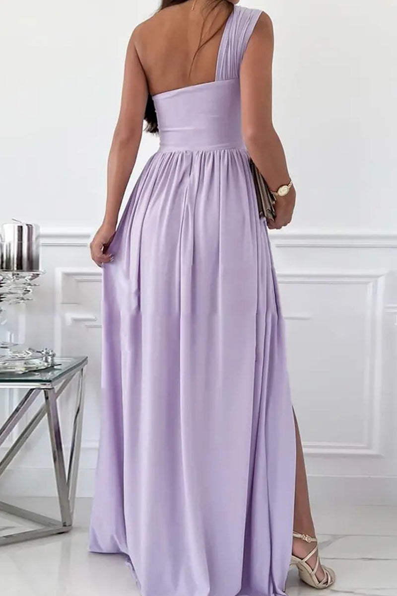 R&B | Elegante Formelle Einfarbige Asymmetrische Einseitige Unregelmäßige Kleid Kleider- 7 Farben