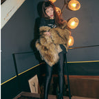 Damen Glamouröser Kunstpelz-Cropped-Mantel mit voluminösen Ärmeln