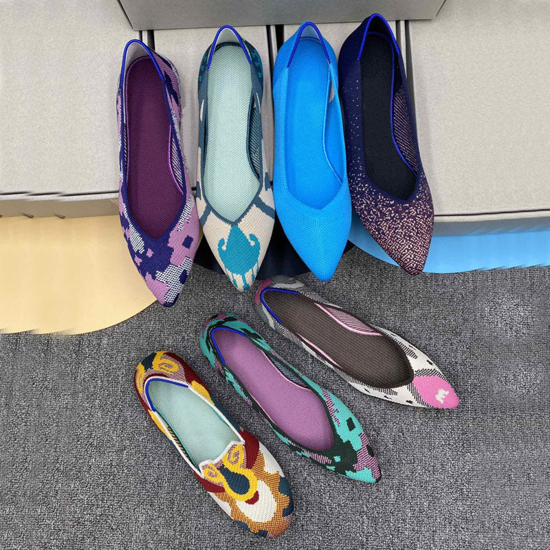 Damen spitz zulaufende Ballerinas mit elastischem Obermaterial