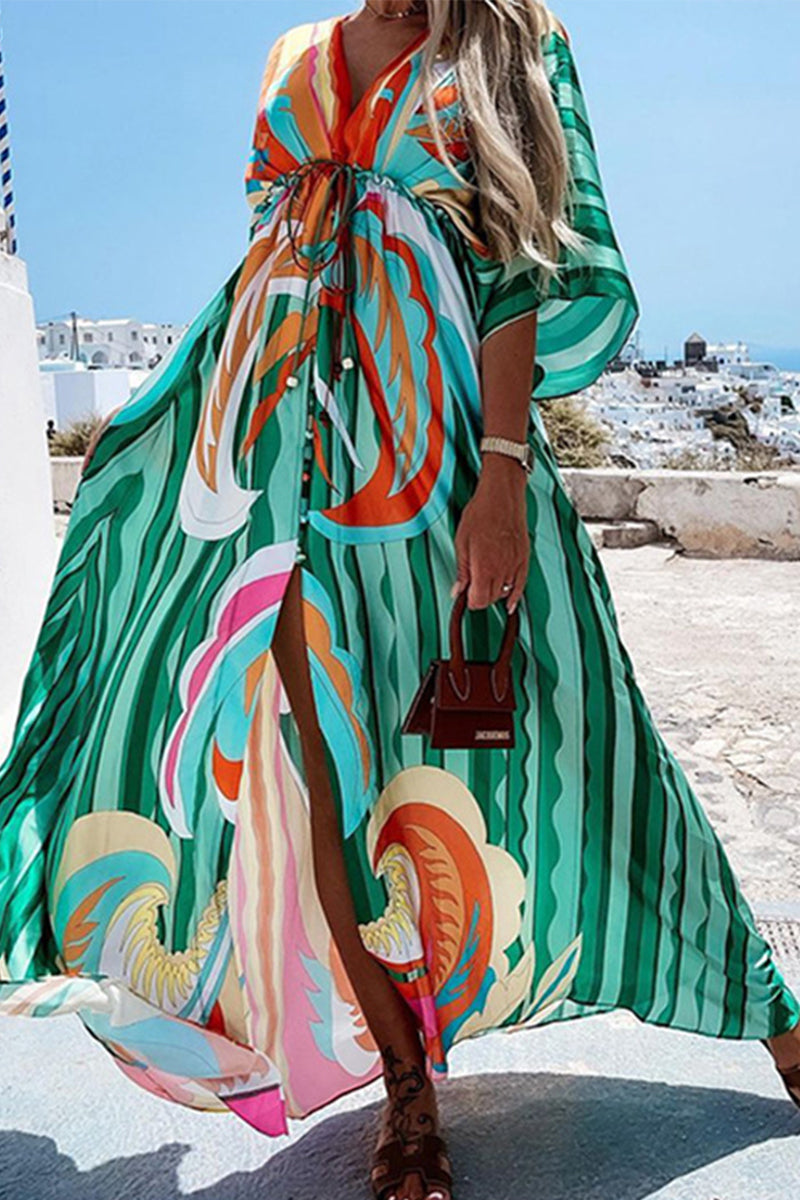 R&B | College Vacation Print Frenulum Strandkleid Kleider