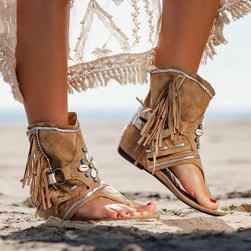 Damen Freizeitsandalen mit Fransen und detailreicher Dekoration R&B
