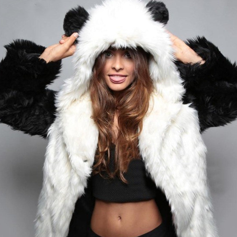 Damen Kuschelige Felljacke mit tierischen Ohren R&B