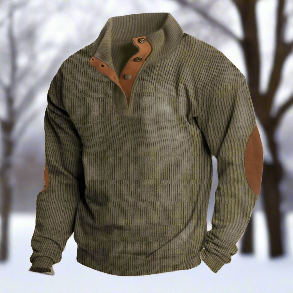 R&B | Niccolò Gerippter Stehkragenpullover Wildleder Ellbogenpatches Pullover