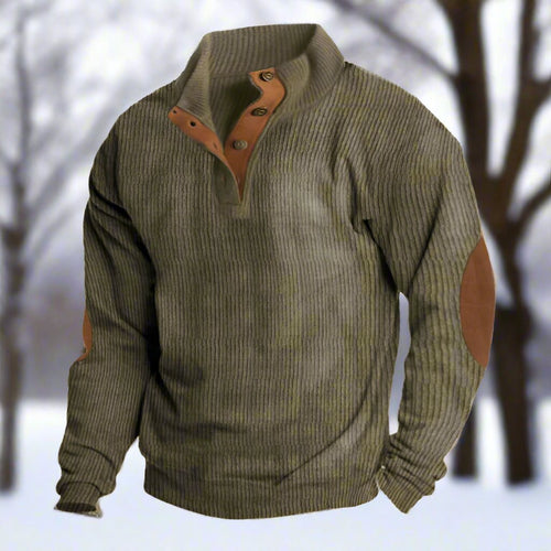 R&B | Niccolò Gerippter Stehkragenpullover Wildleder Ellbogenpatches Pullover