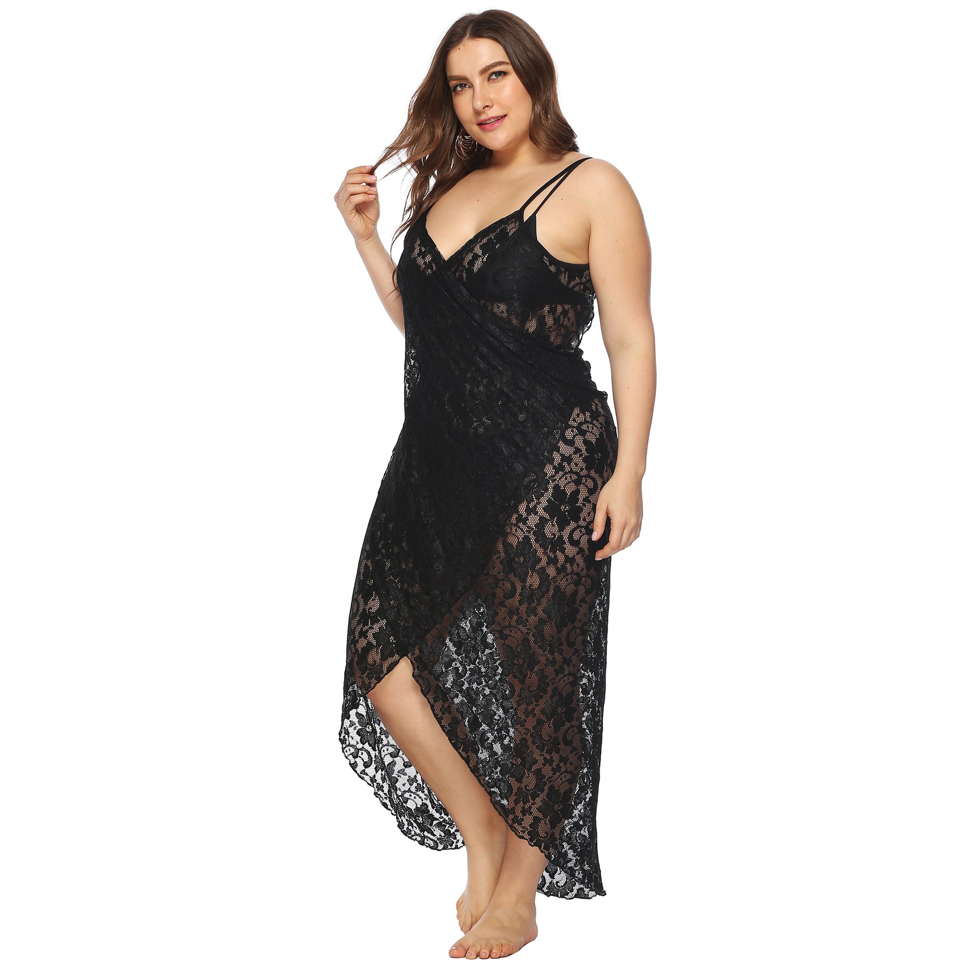 Damen Transparentes Spitzenstrandkleid R&B
