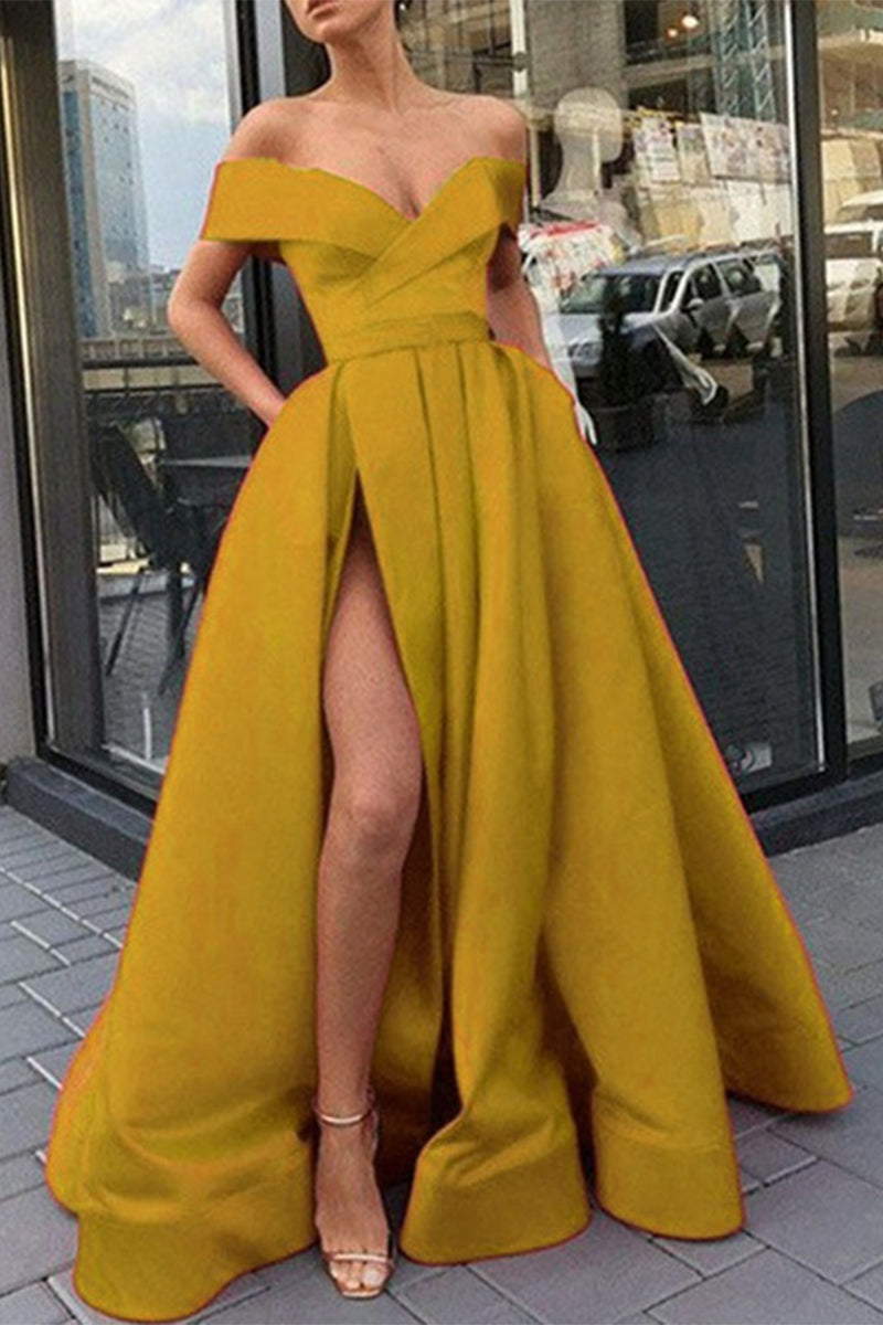R&B | Elegantes Formelles Einfarbiges Schlitz V-Ausschnitt Abendkleid Kleider- 12 Farben
