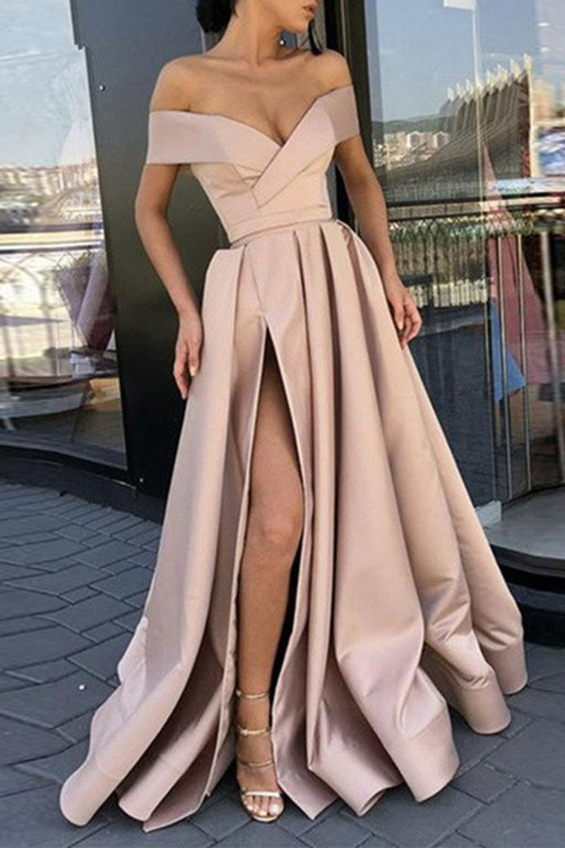 R&B | Elegantes Formelles Einfarbiges Schlitz V-Ausschnitt Abendkleid Kleider- 12 Farben