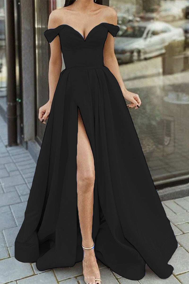 R&B | Elegantes Formelles Einfarbiges Schlitz V-Ausschnitt Abendkleid Kleider- 12 Farben