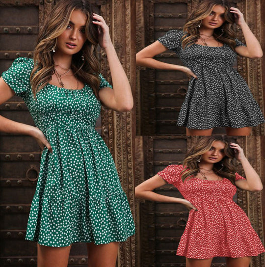 Damen Minikleid mit hohem Taillenschnitt und romantischem Punktedesign R&B