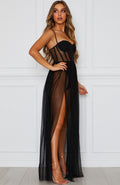 Damen aufregendes Spitzen-Negligé mit verführerischem tiefem V-Ausschnitt und transparenter Silhouette EB