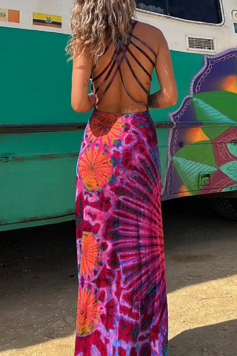 R&B | Lässiges Print Rückenausschnitt U Neck Weste Kleid Kleider - 3 Farben