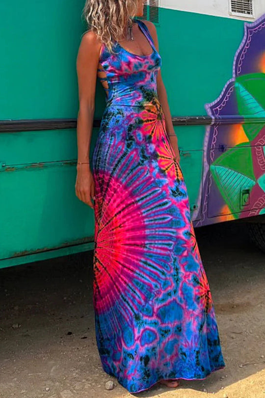 R&B | Lässiges Print Rückenausschnitt U Neck Weste Kleid Kleider - 3 Farben