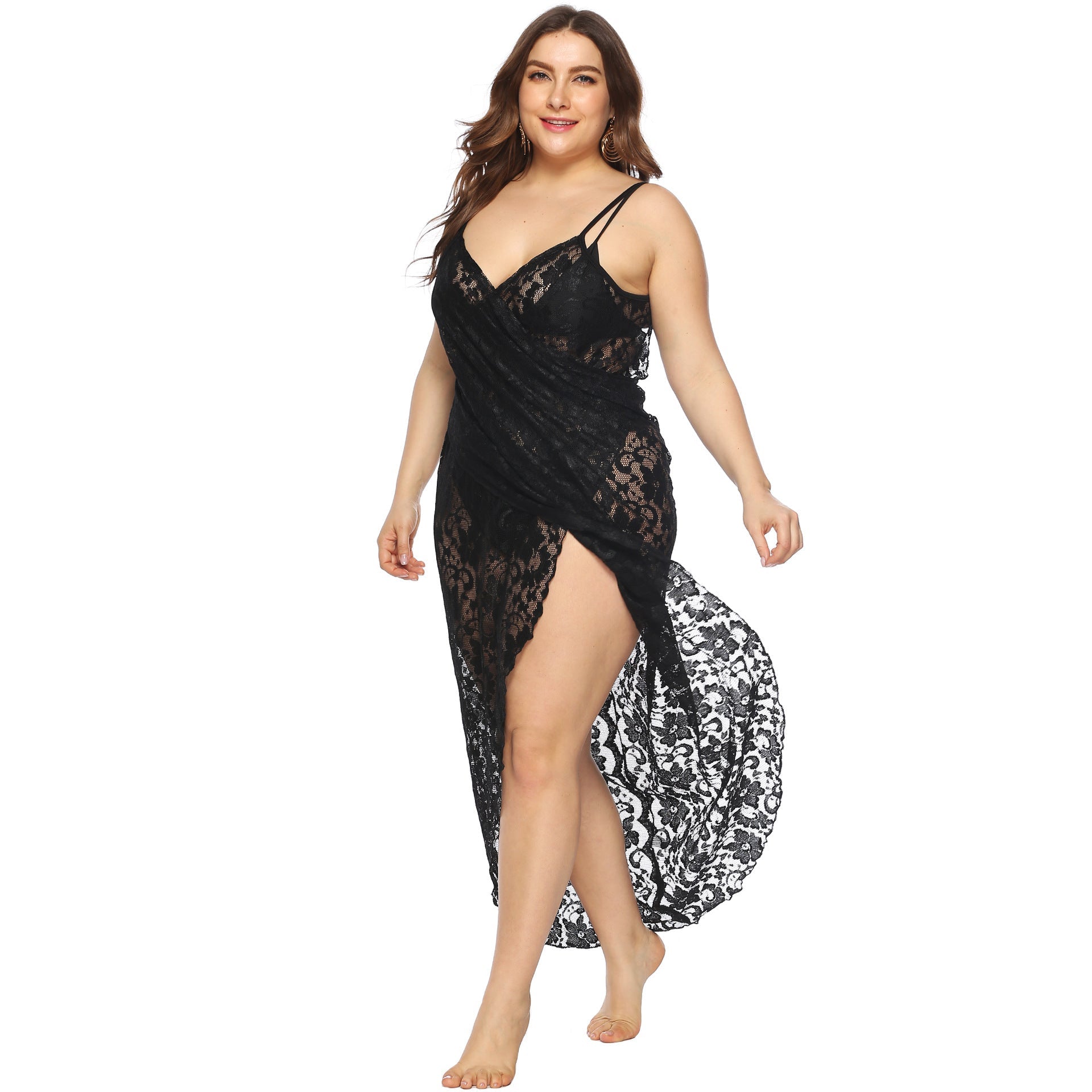 Damen Transparentes Spitzenstrandkleid R&B