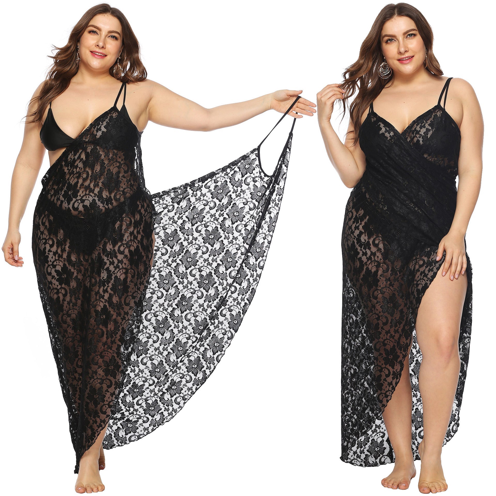 Damen Transparentes Spitzenstrandkleid R&B