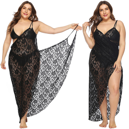Damen Transparentes Spitzenstrandkleid R&B