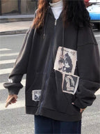 R&B | Hoodie mit Gepatchten Bildern Und Reißverschluss