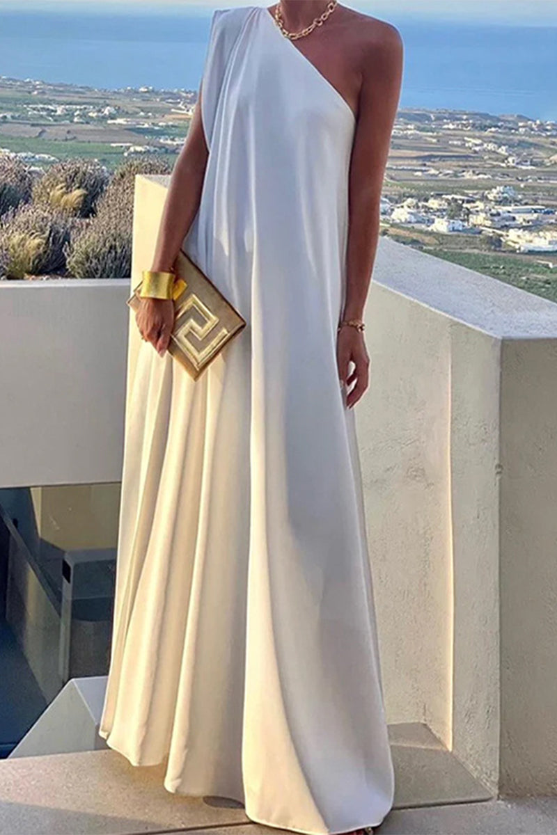 R&B | Elegante Einfachheit Solid Asymmetrischer Schräger Kragen Abendkleid Kleider - 3 Farben