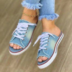 Damen Freizeitschuhe im lässigen Denim-Design mit offenem Zehenbereich R&B