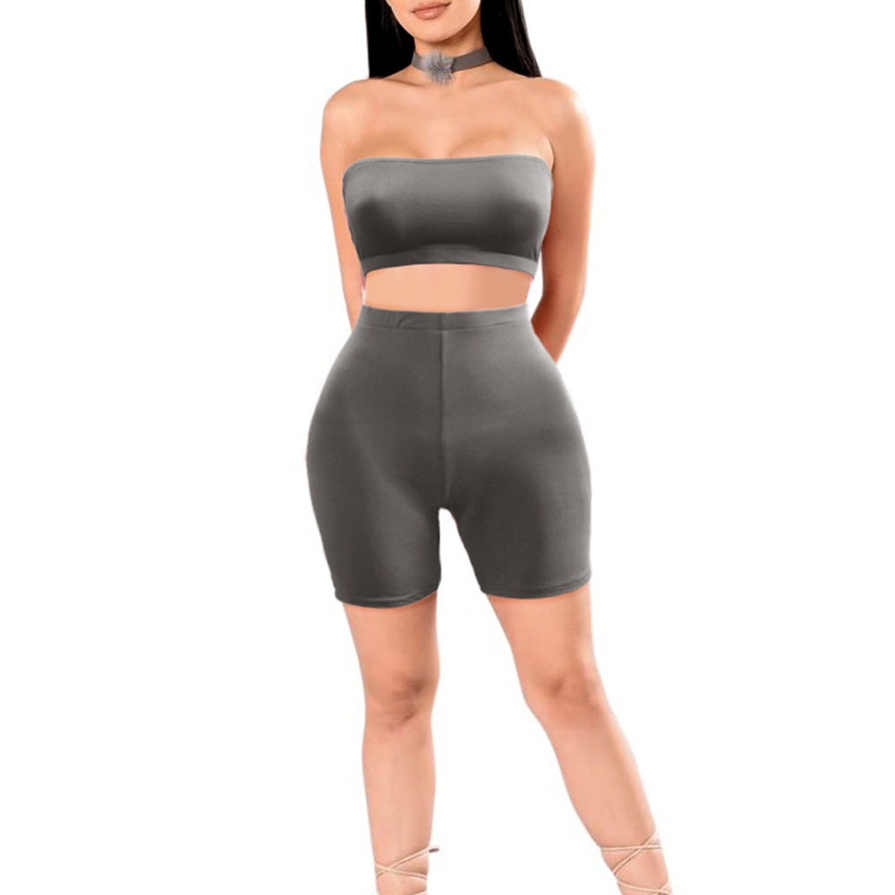 Damen Crop-Top und Shorts Set mit elastischem Bund und figurformendem Schnitt R&B