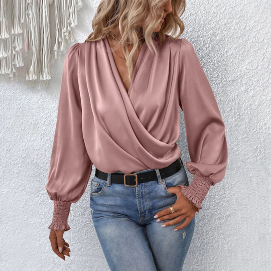Stilvoller Blusenpullover mit überkreuztem Design | Festliche Bluse für Damen