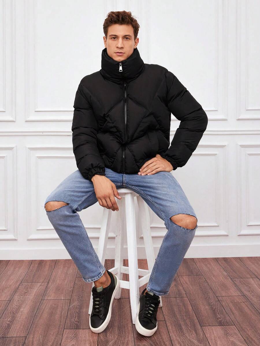 R&B | Gepolsterte Jacke mit Hohem Kragen Reißverschluss Warm und Modern