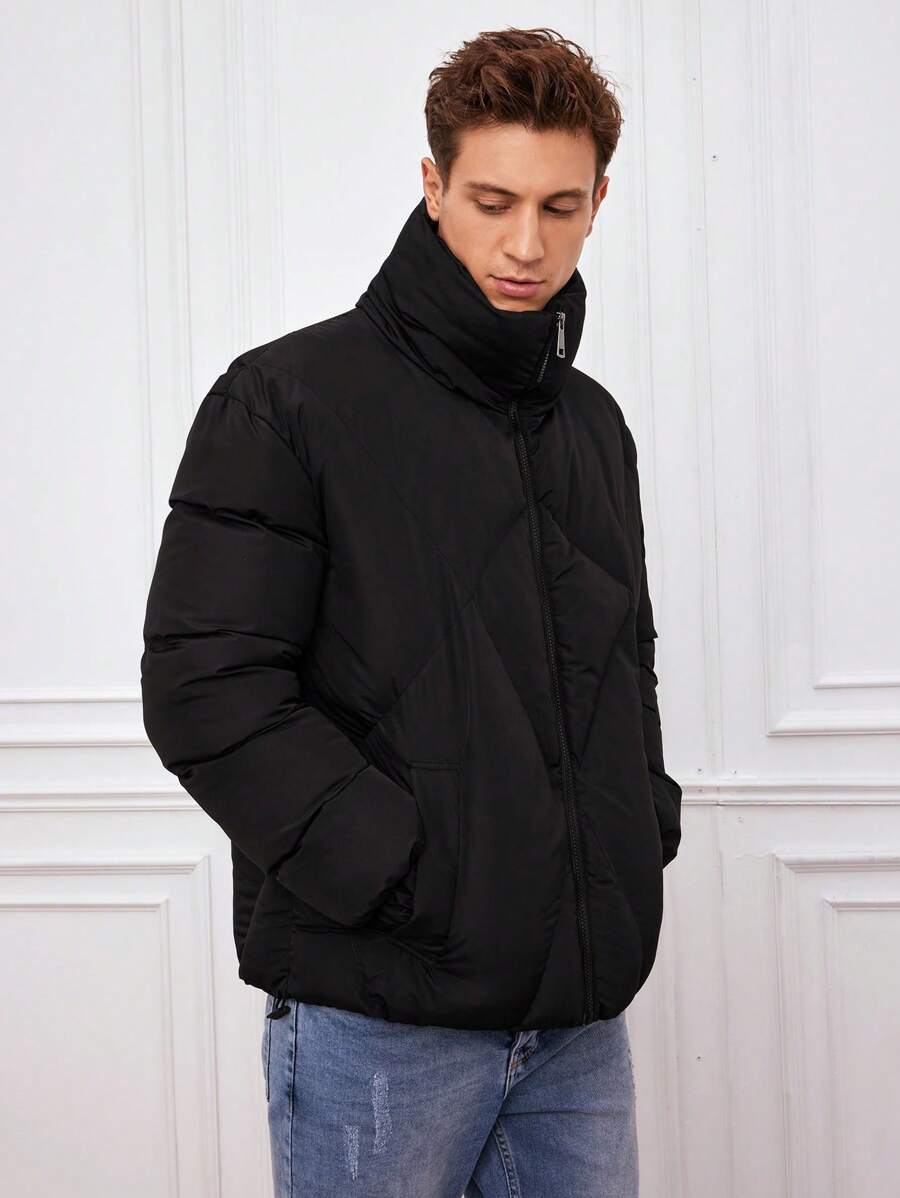 R&B | Gepolsterte Jacke mit Hohem Kragen Reißverschluss Warm und Modern