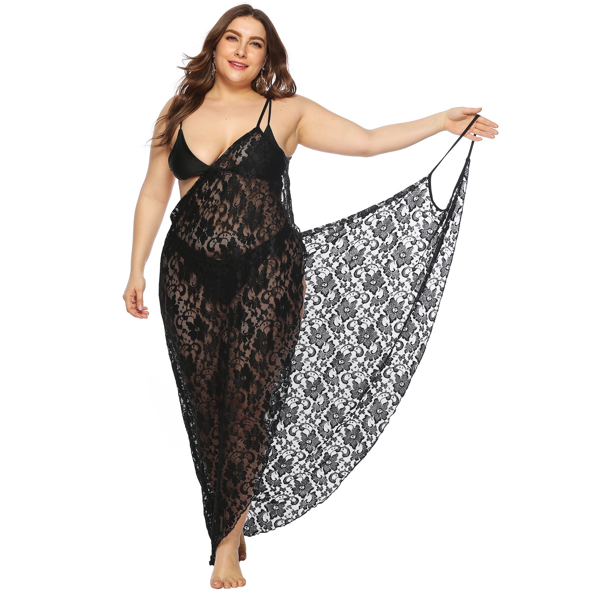 Damen Transparentes Spitzenstrandkleid R&B