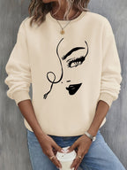 R&B | Sweatshirt mit Künstlerischem Gesicht Baumwolle Trendy und Bequem