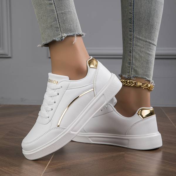 R&B | Sneaker Weiße Sneaker mit Gold/Silber Details