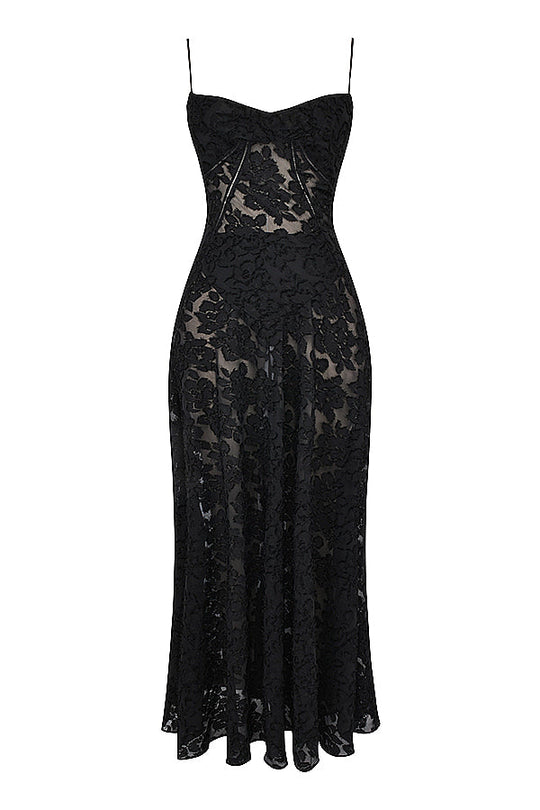 Retro Cremefarbene Maxi Kleid Mit Spitzeneinsatz hinten