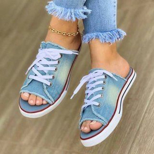 Damen Freizeitschuhe im lässigen Denim-Design mit offenem Zehenbereich R&B