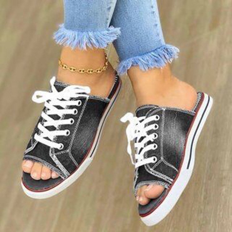 Damen Freizeitschuhe im lässigen Denim-Design mit offenem Zehenbereich R&B