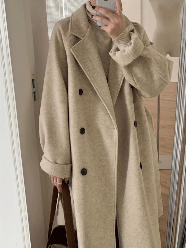 R&B | Oversized Langer Mantel mit Reverskragen Und Gürtel