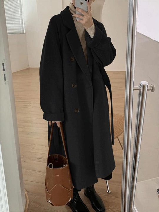 R&B | Oversized Langer Mantel mit Reverskragen Und Gürtel