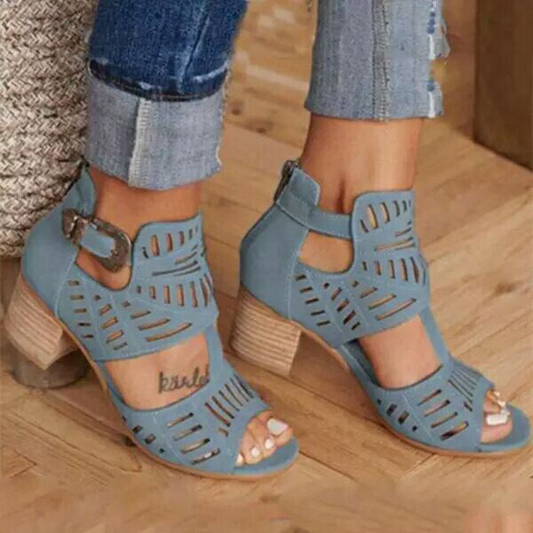 Damen Stiefeletten mit Cut-Out-Design und Blockabsatz R&B