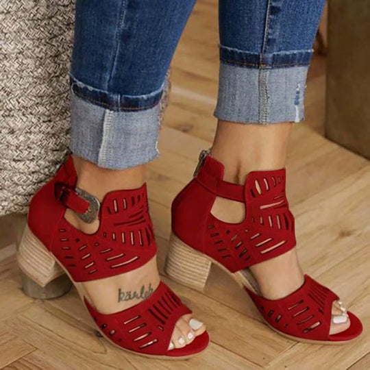 Damen Stiefeletten mit Cut-Out-Design und Blockabsatz R&B