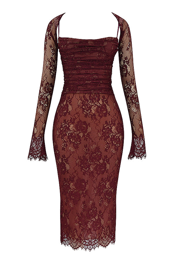 R&B | Midi Kleid aus Bordeauxrotem Spitze
